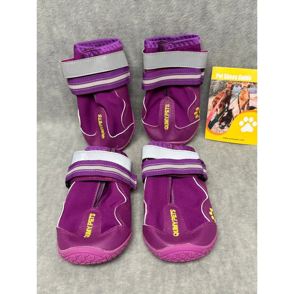 QUMY Dog Boots Purple Reflective Adjustable Straps Size 7 Paw Protection